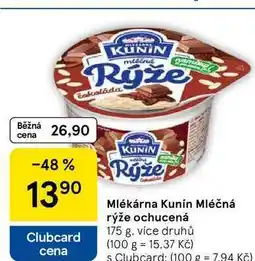 Tesco Mlékárna Kunín Mléčná rýže ochucená, 175 g, více druhů nabídka