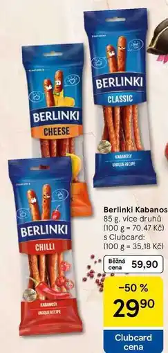 Tesco Berlinki Kabanos, 85 g, více druhů nabídka