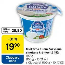 Tesco Mlékárna Kunín Zakysaná smetana krémovitá 15% nabídka