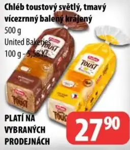 Partner Maloobchodní síť Chléb toustový světlý, tmavý vícezrnný balený krájený nabídka