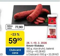 Tesco Kmotr Klobása, 180 g, více druhů, balená nabídka