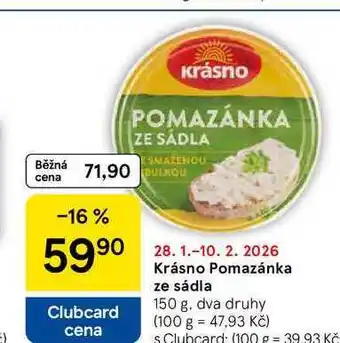 Tesco Krásno Pomazánka ze sádla, 150 g, dva druhy nabídka
