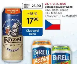 Tesco Velkopopovický Kozel, 0.5 1. plech, nealko nabídka