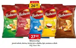Qanto Bohemia chips jemně solené, slanina, čerstvý sýr a cibulka, špíz, smetana a cibule nabídka