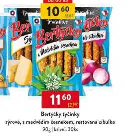 Qanto Bertyčky tyčinky sýrové, s medvědím česnekem, restovaná cibulka nabídka