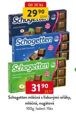 Qanto Schogetten mléčná s lískovými oříšky, mléčná, nugátová nabídka