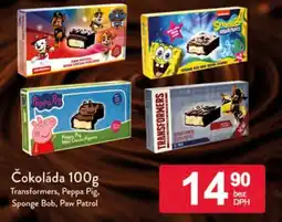 Qanto Čokoláda Transformers, Peppa Pig, Sponge Bob, Paw Patrol nabídka