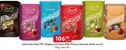 Qanto Lindt Lindor Dark 70%, Raspberry & Cream, Milk, Pistacio, Assorted, Salted caramel nabídka