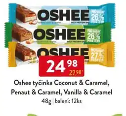 Qanto Oshee tyčinka Coconut & Caramel, Penaut & Caramel, Vanilla & Caramel nabídka