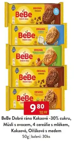 Qanto BeBe Dobré ráno Kakaové -30% cukru, Müsli s ovocem, 4 cereálie s mlékem, Kakaové, Oříškové s medem nabídka