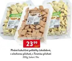 Qanto Plněné kukuřičné polštářky čokoládové, s ořechovou příchutí, s Tiramisu příchutí nabídka