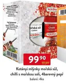 Qanto Kotányi mlýnky mořská sůl, chilli s mořskou solí, 4barevný pepř nabídka
