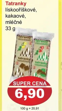 PLUS JIP Tatranky lískooříškové, kakaové, mléčné nabídka