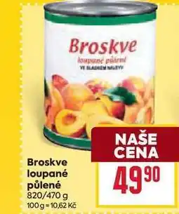 Billa Broskve loupané půlené 820/470 g nabídka