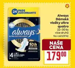 Billa Always Dámské vložky ultra quatro 22-30 ks nabídka