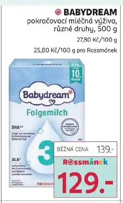 Rossmann BABYDREAM pokračovací mléčná výživa nabídka