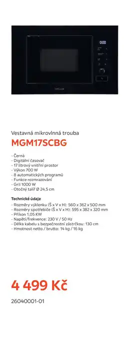 Vestavná mikrovlnná trouba MGM17SCBG