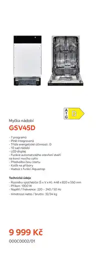 Möbelix Myčka nádobí GSV45D nabídka