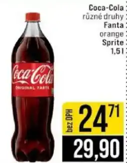 Jip Coca-Cola různé druhy Fanta orange Sprite nabídka