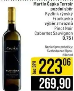 Jip Martin Čapka Terroir pozdní sběr Ryzlink rýnský Frankovka výběr z hroznů Pinot Noir nabídka