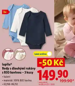 Lidl lupilu Body s dlouhými rukávy s BIO bavlnou - 3 kusy nabídka