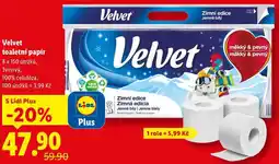 Lidl Velvet toaletní papír, 8x 150 útržků nabídka