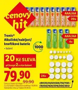 Lidl Tronic Alkalické/nabíjecí/knoflíkové baterie nabídka