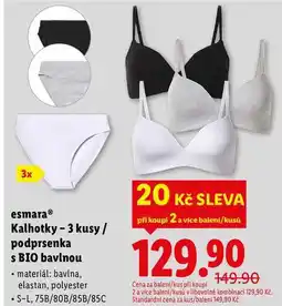 Lidl esmara Kalhotky - 3 kusy/podprsenka s BIO bavlnou nabídka