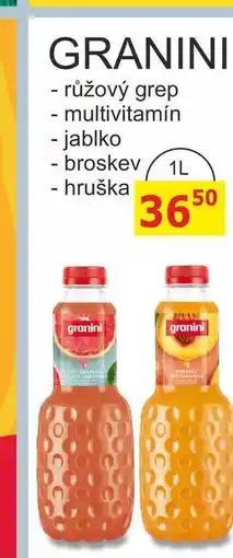 BENE Nápoje GRANINI, růžový grep, multivitamín, jablko, broskev, hruška nabídka