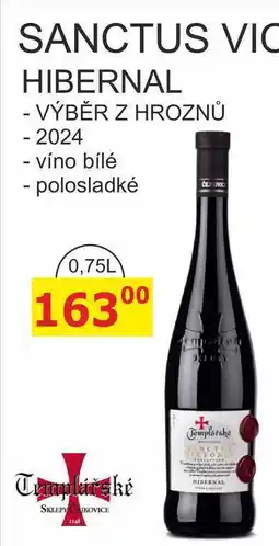 BENE Nápoje Templářské sklepy 0,75l SANCTUS VICTORIA HIBERNAL 2024 víno bílé nabídka
