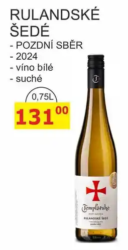 BENE Nápoje Templářské sklepy 0,75l RULANDSKÉ ŠEDÉ, POZDNÍ SBĚR 2024 suché víno nabídka