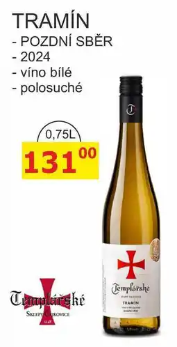 BENE Nápoje Templářské sklepy 0,75l TRAMÍN, POZDNÍ SBĚR 2024 polosuché víno nabídka