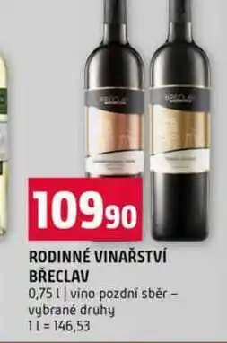 Terno RODINNÉ VINAŘSTVÍ BŘECLAV 0,75l vino pozdní sběr vybrané druhy nabídka