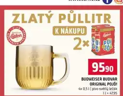 Terno BUDWEISER BUDVAR ORIGINAL POJĎ! 4x 0,5l pivo světlý ležák nabídka