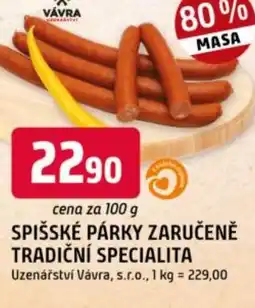 Trefa Spišské párky zaručeně tradiční specialita nabídka