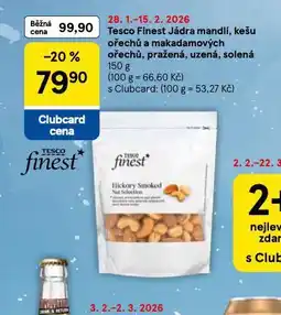 Tesco Jádra mandlí, kešu ořechů a makadamových ořechů, pražená, uzená, solená nabídka
