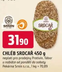 Trefa Chléb srdcař neplatí pro prodejny Protivín, Tábor v nabídce od pondělí do soboty nabídka