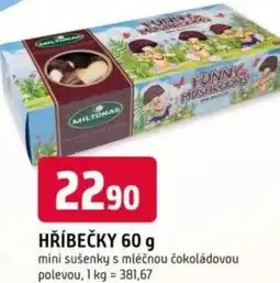 Trefa HŘÍBEČKY mini sušenky s mléčnou čokoládovou polevou nabídka