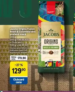 Tesco Jacobs origins fusion brazil & colombia káva pražená mletá nabídka