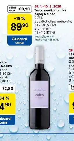 Tesco Tesco nealkoholický nápoj malbec nabídka