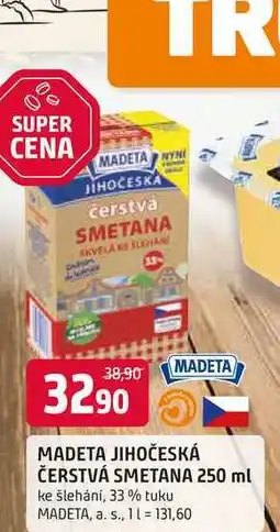 Trefa MADETA JIHOČESKÁ ČERSTVÁ SMETANA 250 ml ke šlehání, 33% tuku nabídka