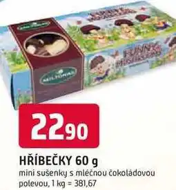 Trefa HŘÍBEČKY 60 g mini sušenky s mléčnou čokoládovou polevou nabídka