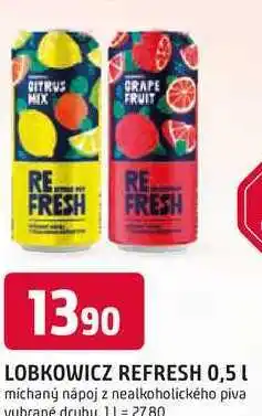 Trefa LOBKOWICZ REFRESH 0,5l michaný nápoj z nealkoholického piva nabídka