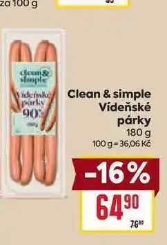 Billa Clean & simple parky 90% Vídeňské párky nabídka