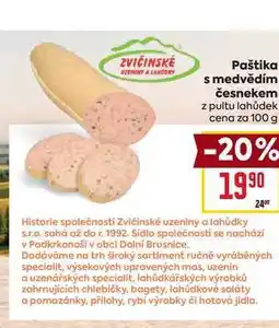 Billa Paštika s medvědím česnekem z pultu lahůdek cena za nabídka