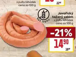 Billa Javořický točený salám lepku z pultu lahůdek cena za nabídka