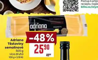 Billa Adriana Těstoviny semolinové nabídka