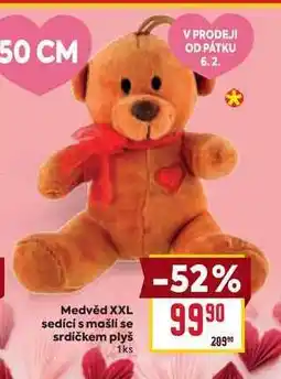 Billa Medvěd XXL sedící s mašli se srdíčkem plyš 1ks nabídka