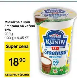 Tesco Mlékárna Kunín Smetana na vaření 12% nabídka