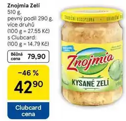 Tesco Znojmia Zelí, 510 g. pevný podíl 290 g. více druhů nabídka